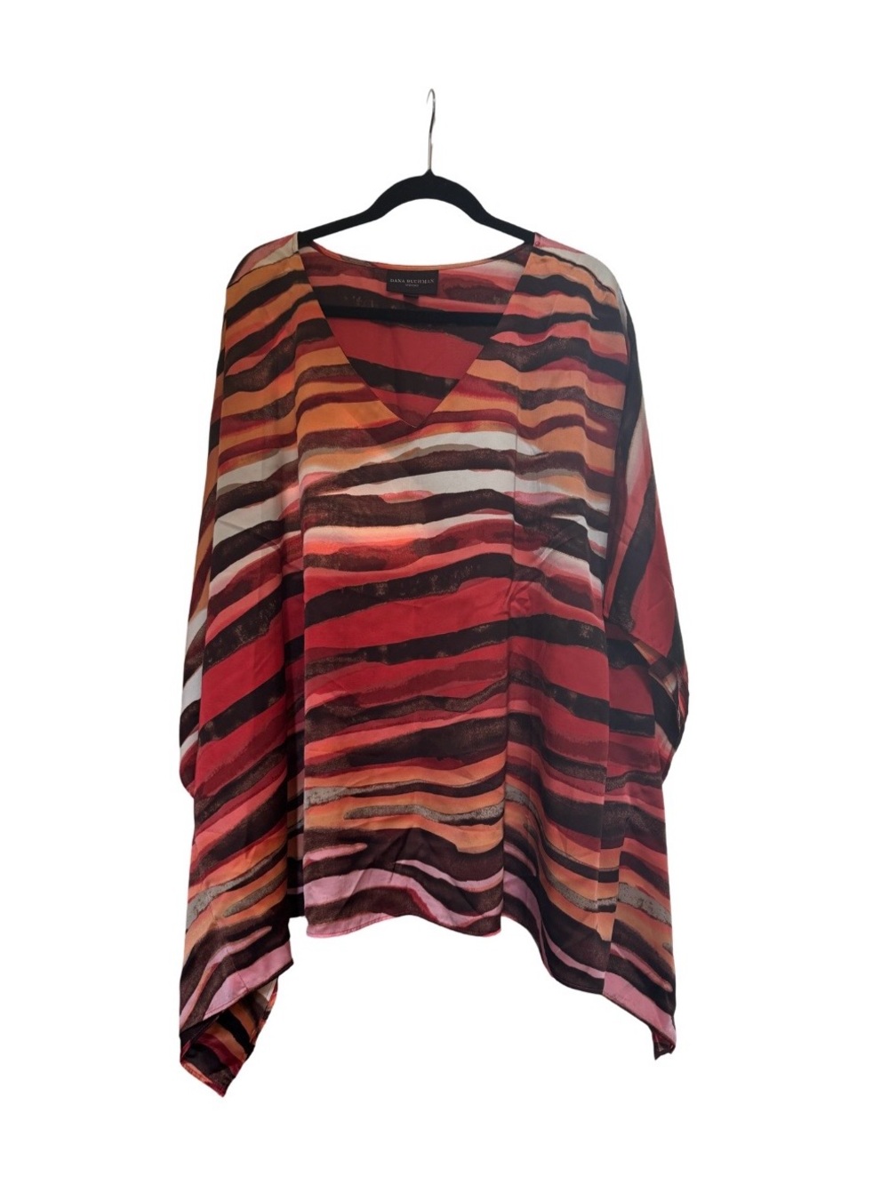 Dana Buchman Multicolor Striped V-Neck Tunic - Red, Orange, Black, Pink